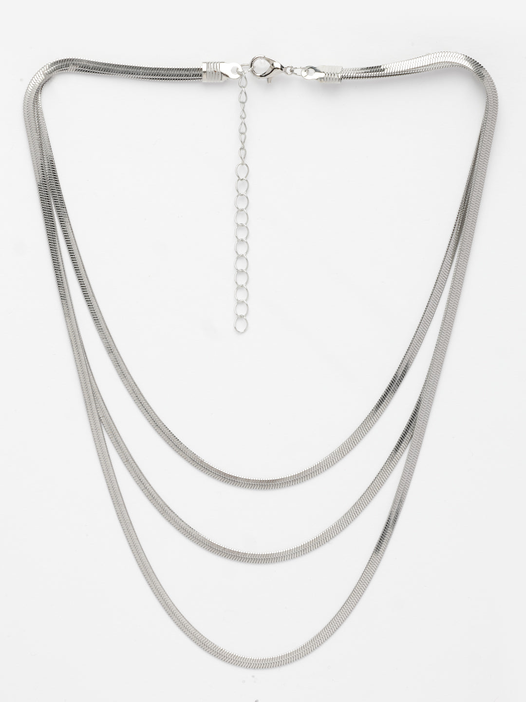 NVR Women's German Silver Plated Oxidised Minimal Layered Chain | Grocsy