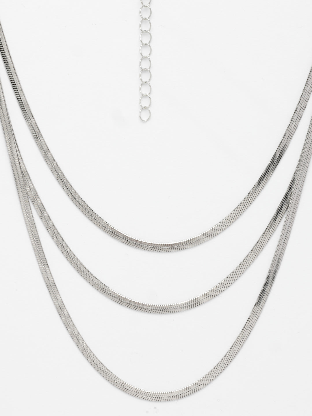 NVR Women's German Silver Plated Oxidised Minimal Layered Chain | Grocsy