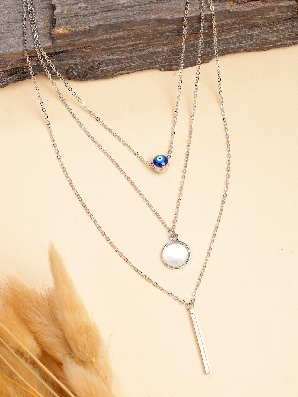 NVR Women's Silver-Plated Evil Eye Layered Chain | Grocsy