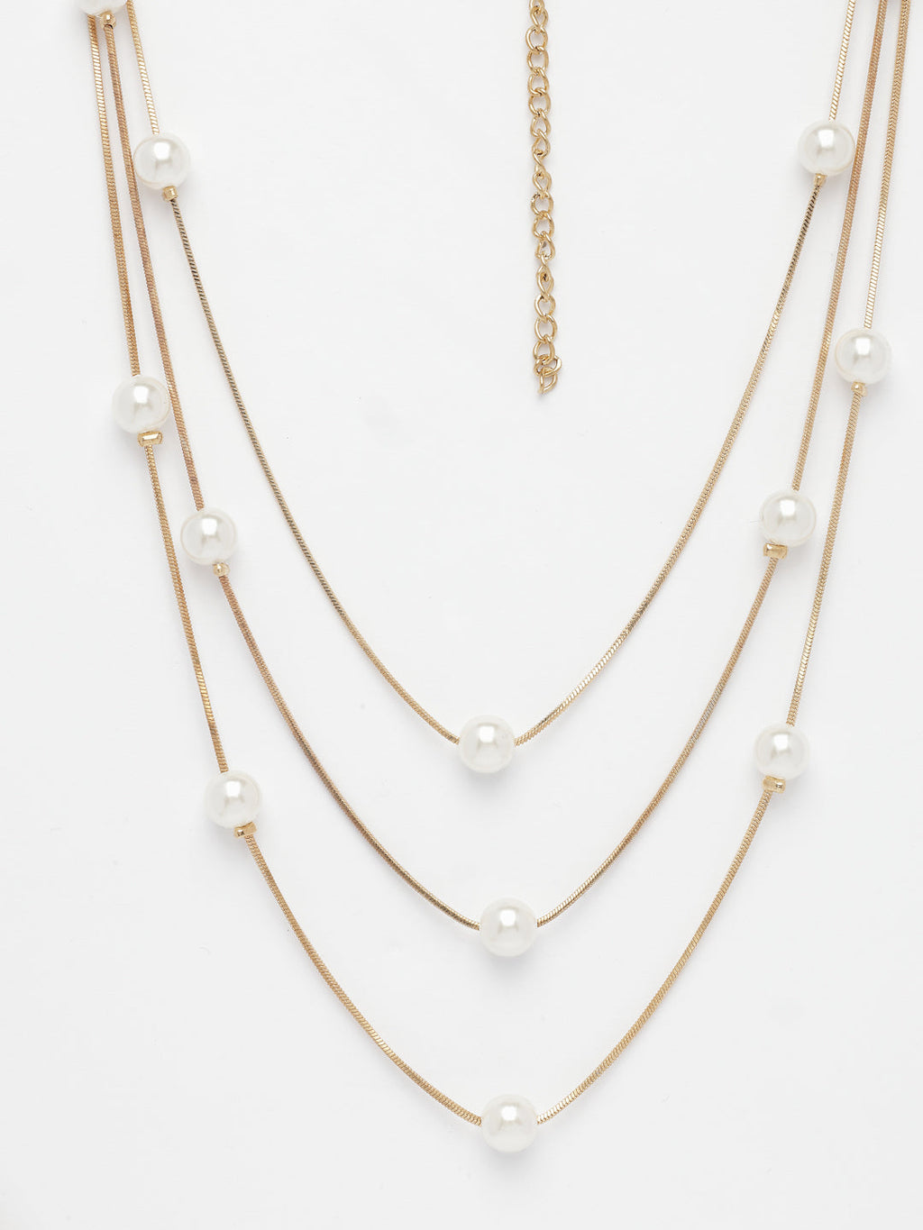 NVR Women's Gold-Polished White Pearls Party Layered Chain | Grocsy