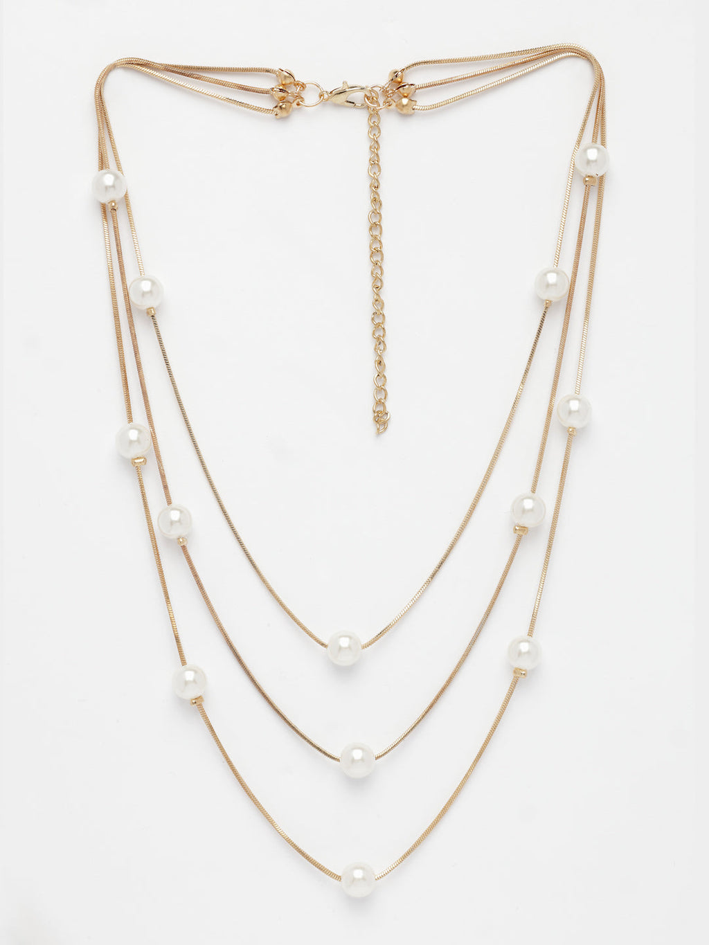 NVR Women's Gold-Polished White Pearls Party Layered Chain | Grocsy