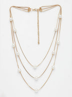 NVR Women's Gold-Polished White Pearls Party Layered Chain | Grocsy