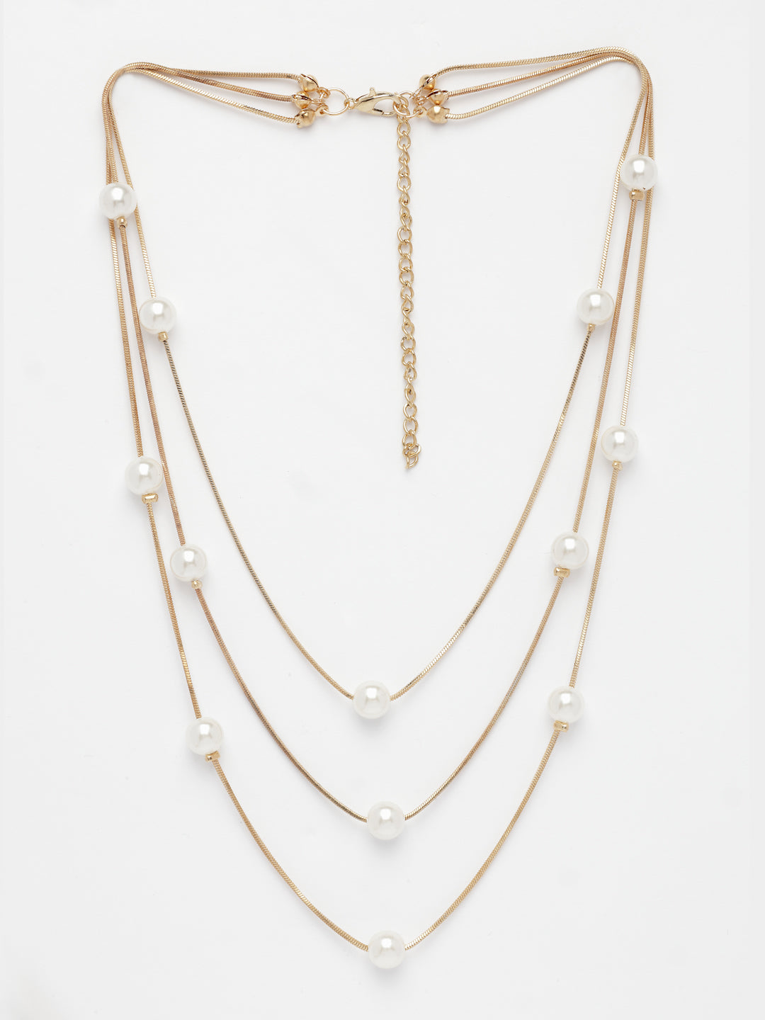 NVR Women's Gold-Polished White Pearls Party Layered Chain | Grocsy