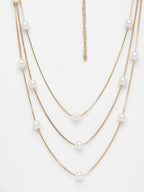 NVR Women's Gold-Polished White Pearls Party Layered Chain | Grocsy