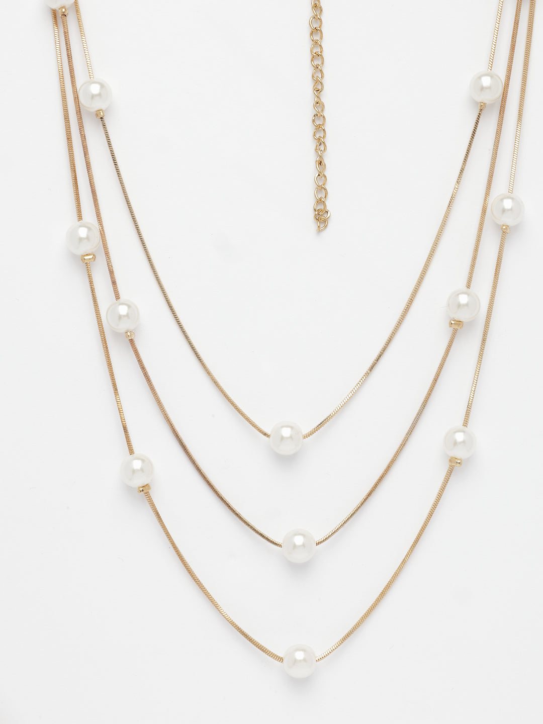NVR Women's Gold-Polished White Pearls Party Layered Chain | Grocsy