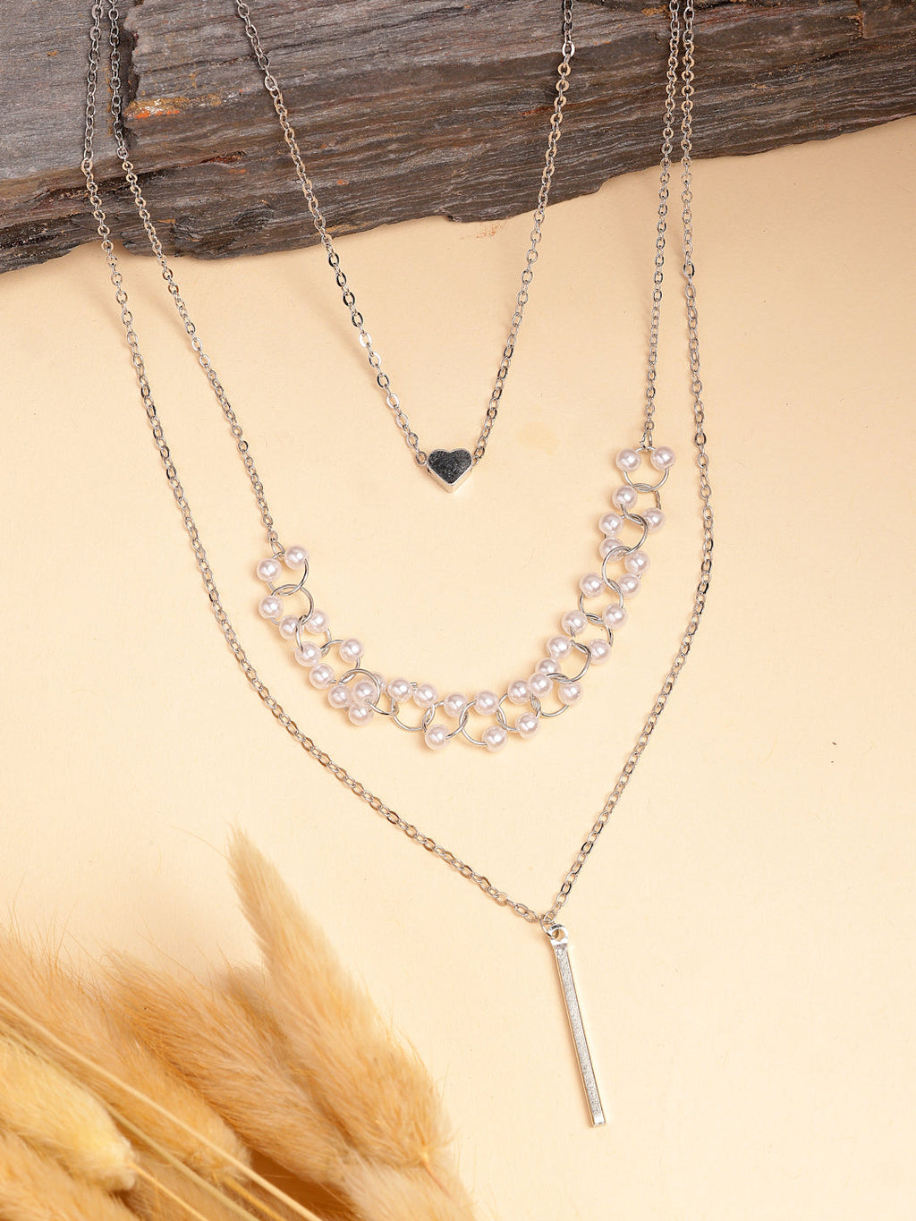 NVR Women's Silver-Plated Beaded Layered Chain | Grocsy