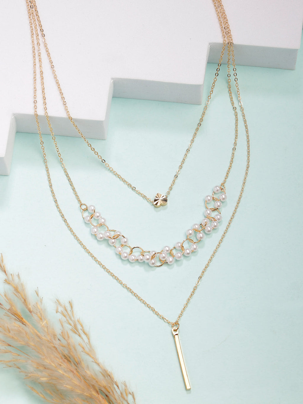 NVR Women's Gold-Polished Beaded Layered Chain | Grocsy