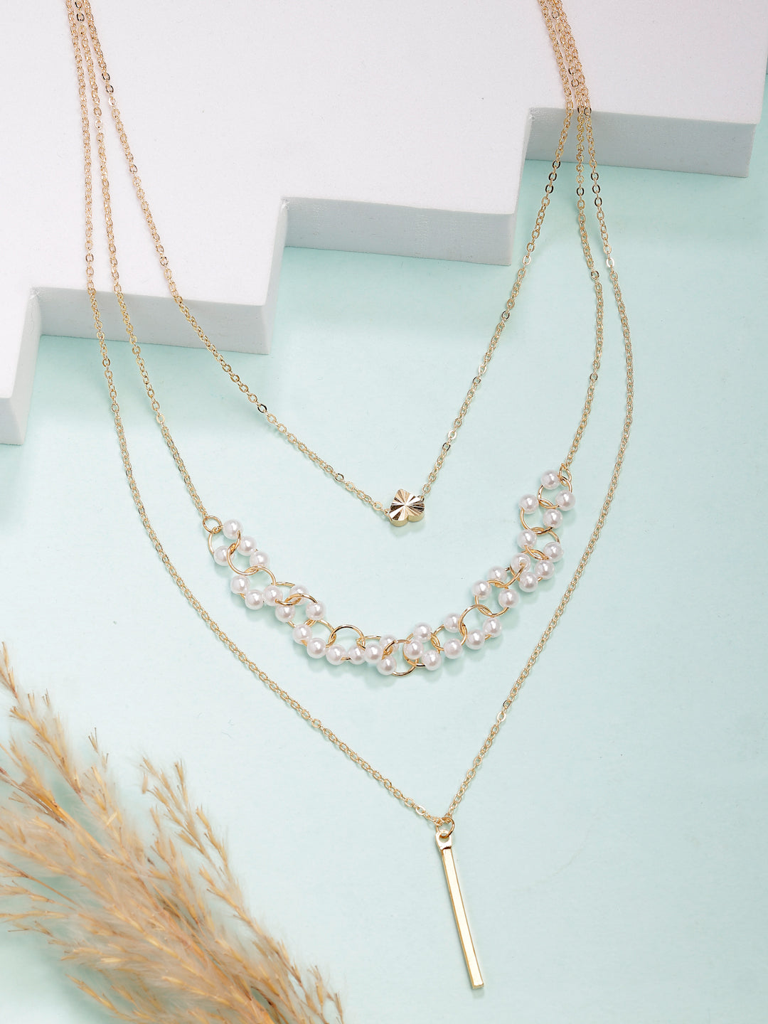 NVR Women's Gold-Polished Beaded Layered Chain | Grocsy