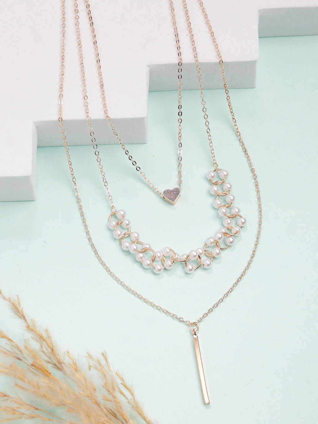 NVR Women's Rose Gold-Polished Beaded Layered Chain | Grocsy
