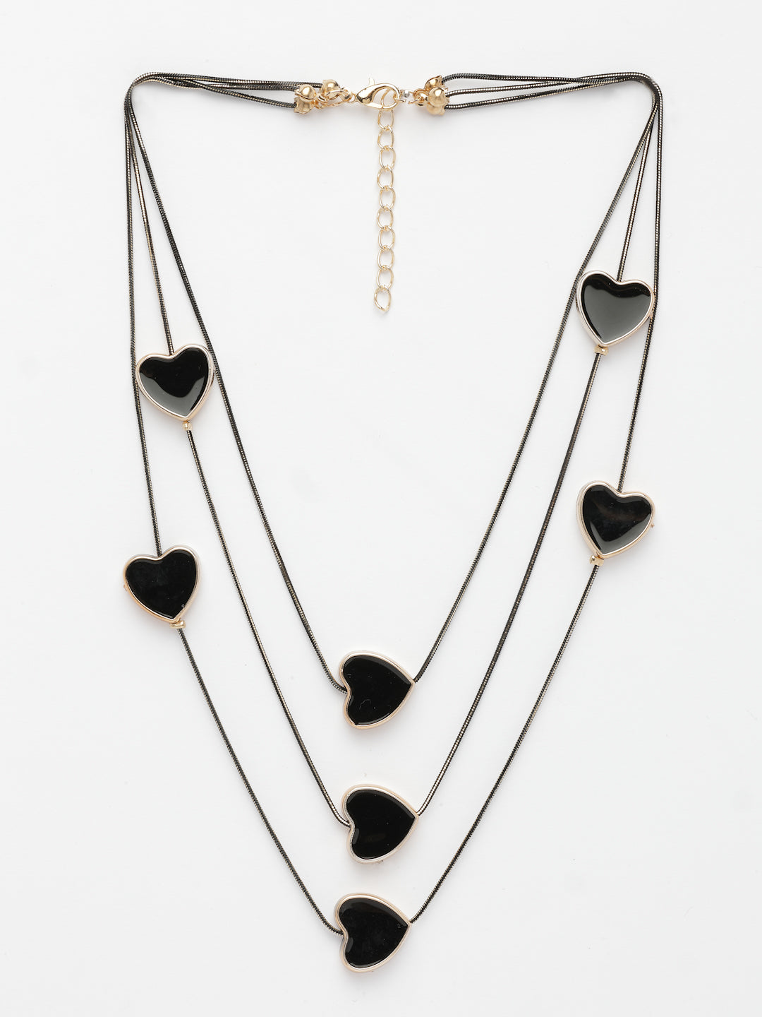 NVR Women's Black Heart Shape Layered Fashion Necklace | Grocsy