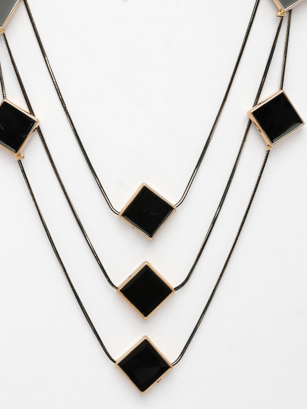 NVR Women's Black Geometric-Shaped Layered Fashion Necklace | Grocsy