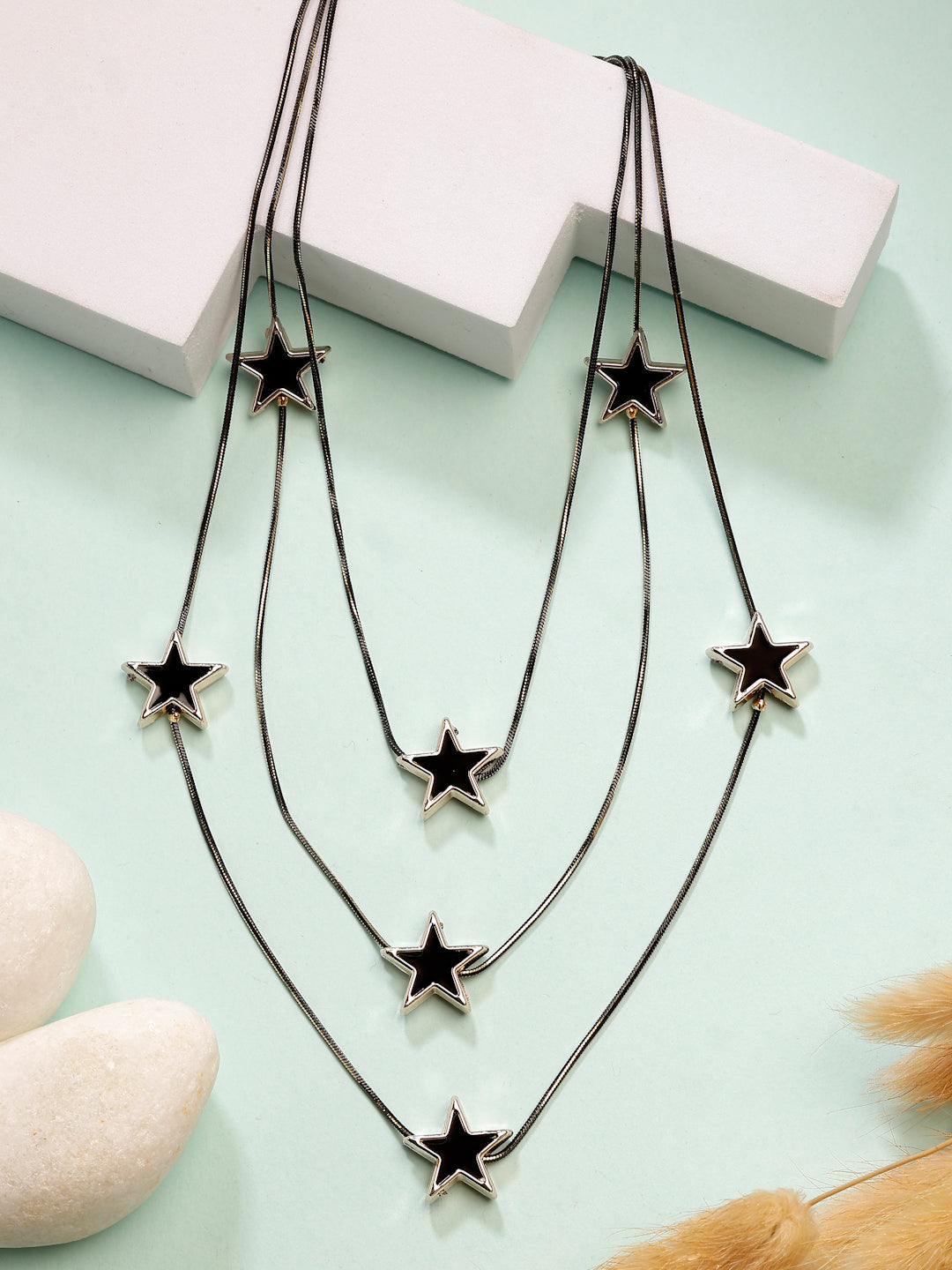 NVR Women's Black Star-Shaped Layered Fashion Necklace | Grocsy