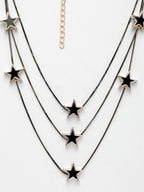 NVR Women's Black Star-Shaped Layered Fashion Necklace | Grocsy