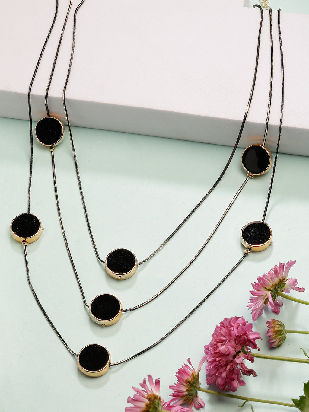 NVR Women's Black Circular Shaped Layered Fashion Necklace | Grocsy