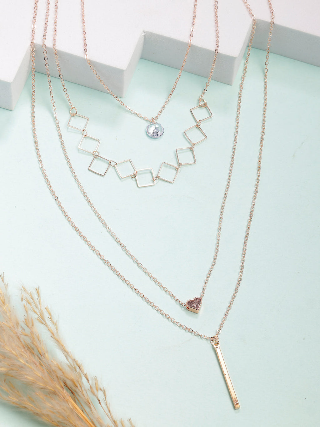 NVR Women's Rose Gold-Polished Artificial Stones Layered Chain | Grocsy