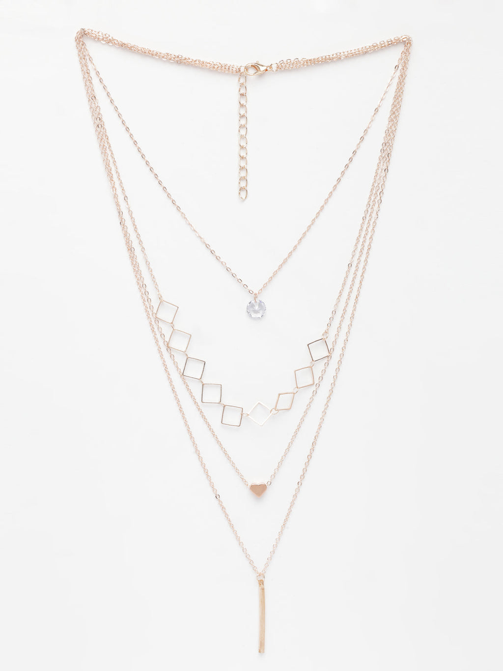 NVR Women's Rose Gold-Polished Artificial Stones Layered Chain | Grocsy
