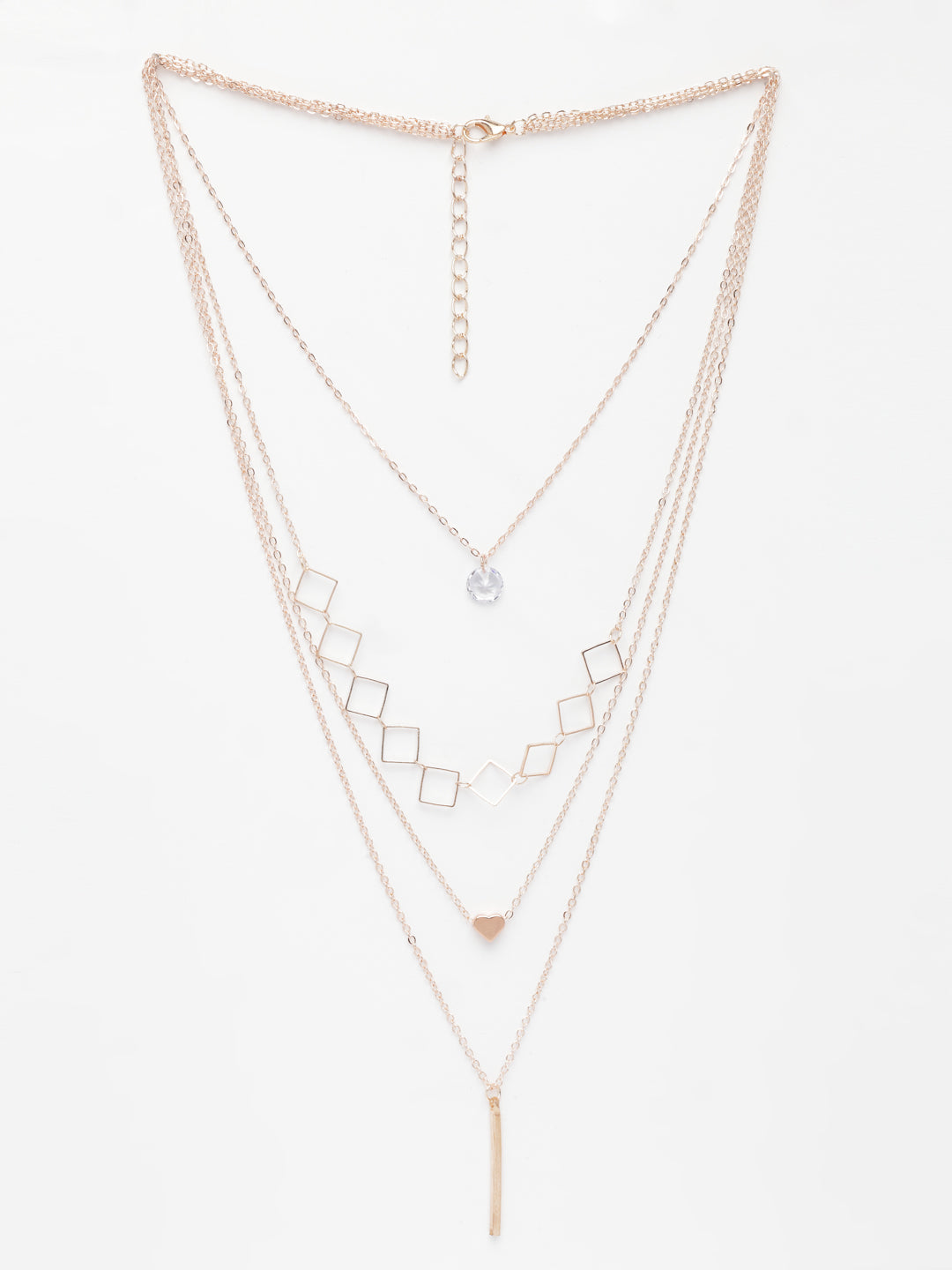 NVR Women's Rose Gold-Polished Artificial Stones Layered Chain | Grocsy