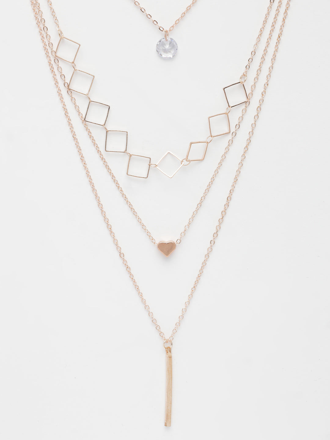 NVR Women's Rose Gold-Polished Artificial Stones Layered Chain | Grocsy