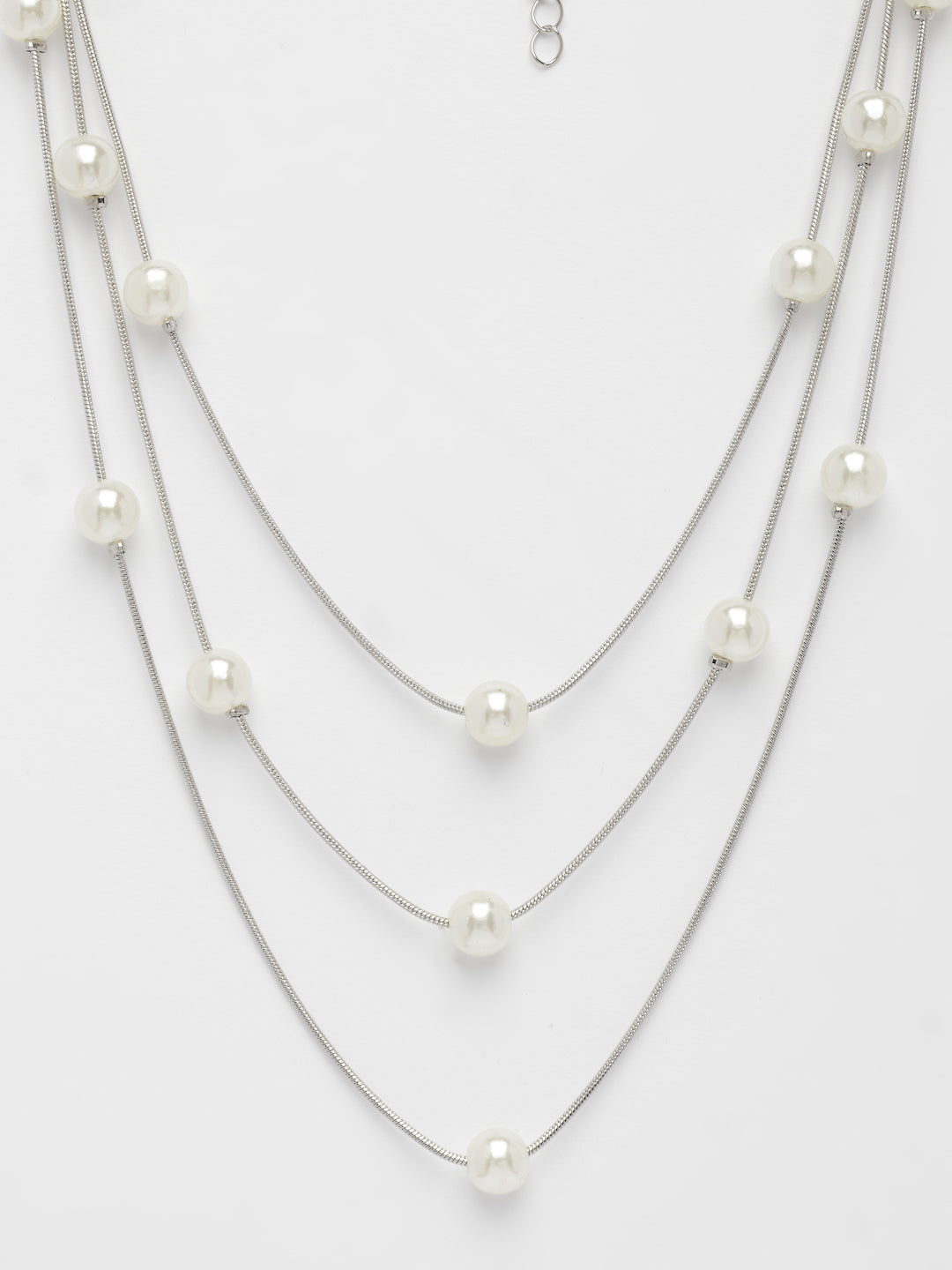 NVR Women's Silver-Plated White Pearls Party Layered Chain | Grocsy