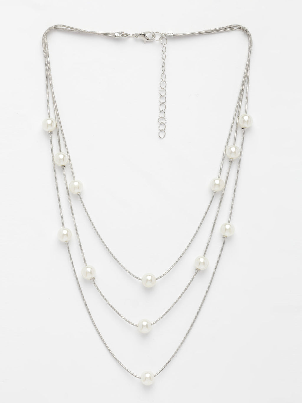 NVR Women's Silver-Plated White Pearls Party Layered Chain | Grocsy