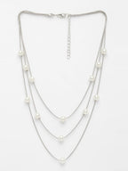 NVR Women's Silver-Plated White Pearls Party Layered Chain | Grocsy