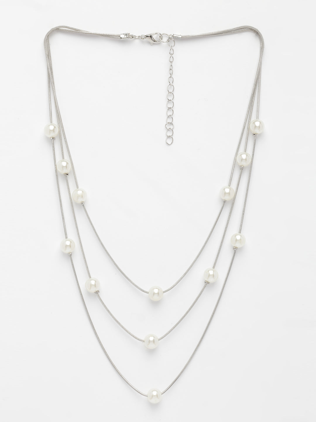 NVR Women's Silver-Plated White Pearls Party Layered Chain | Grocsy