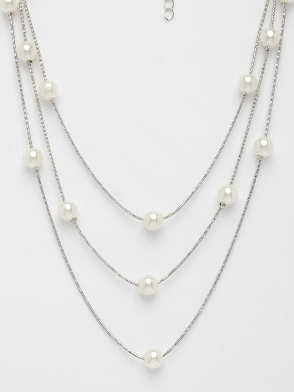 NVR Women's Silver-Plated White Pearls Party Layered Chain | Grocsy