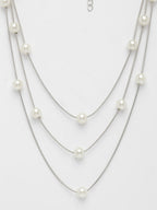 NVR Women's Silver-Plated White Pearls Party Layered Chain | Grocsy