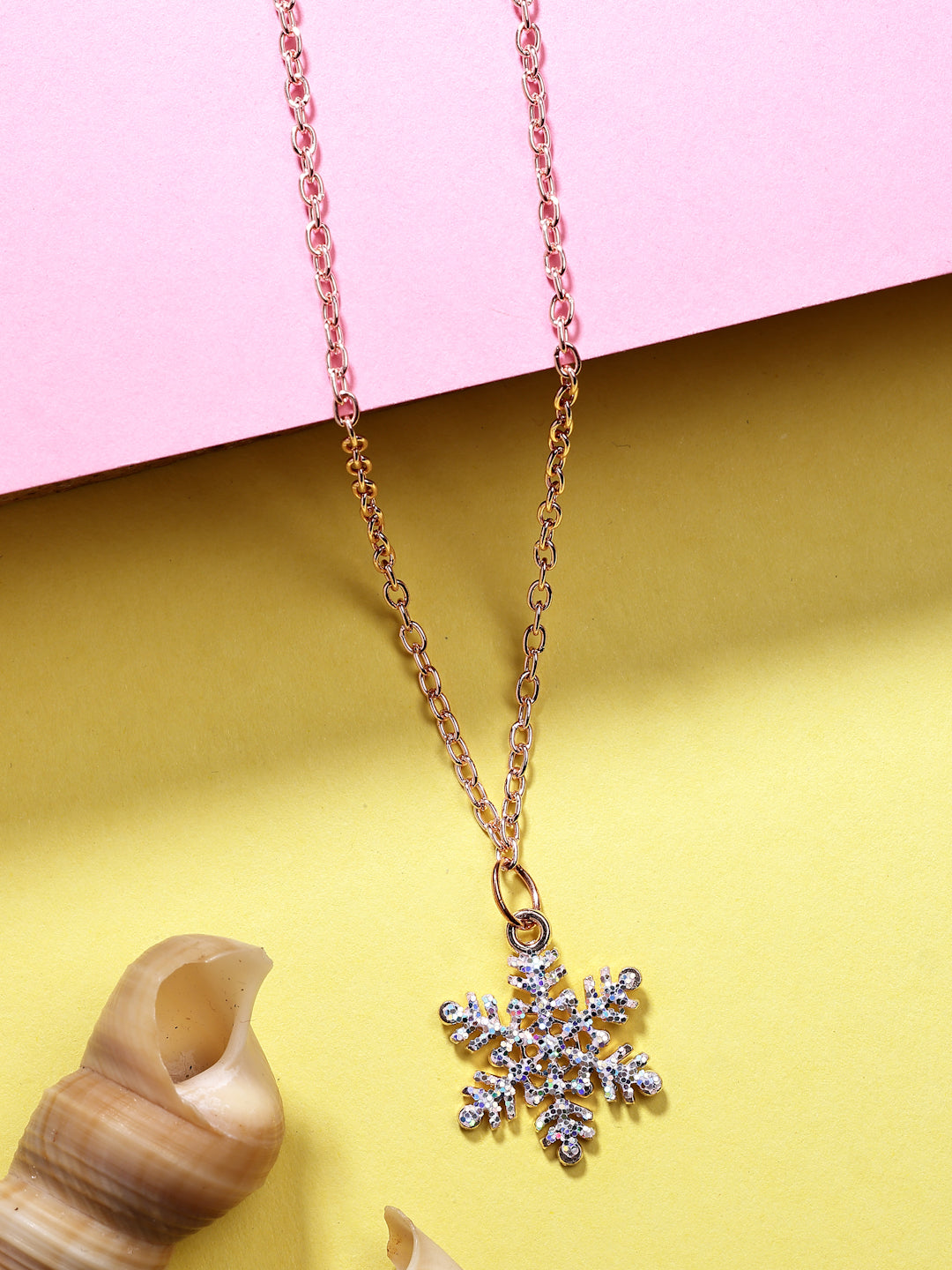 NVR Women's Rose Gold-Polished Chain With Snowflake Pendant | Grocsy