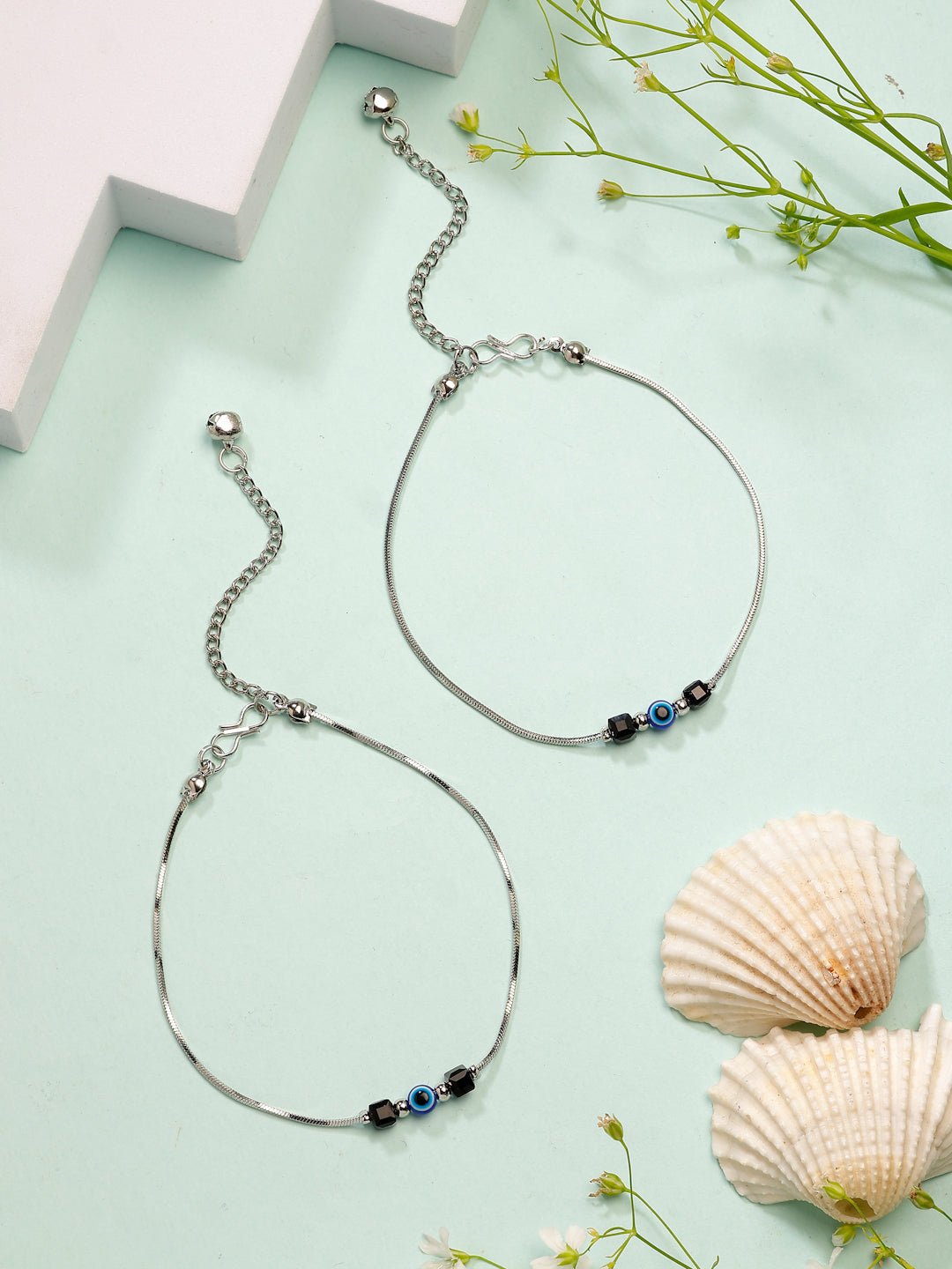 NVR Women's Silver-Plated Evil Eye Anklet | Grocsy