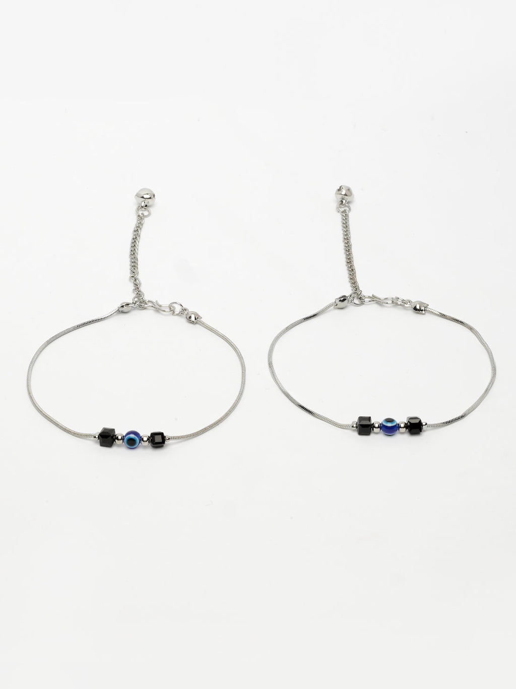 NVR Women's Silver-Plated Evil Eye Anklet | Grocsy