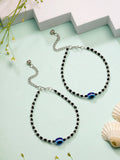 NVR Women's Silver-Plated Evil Eye Artificial Beads Anklet | Grocsy