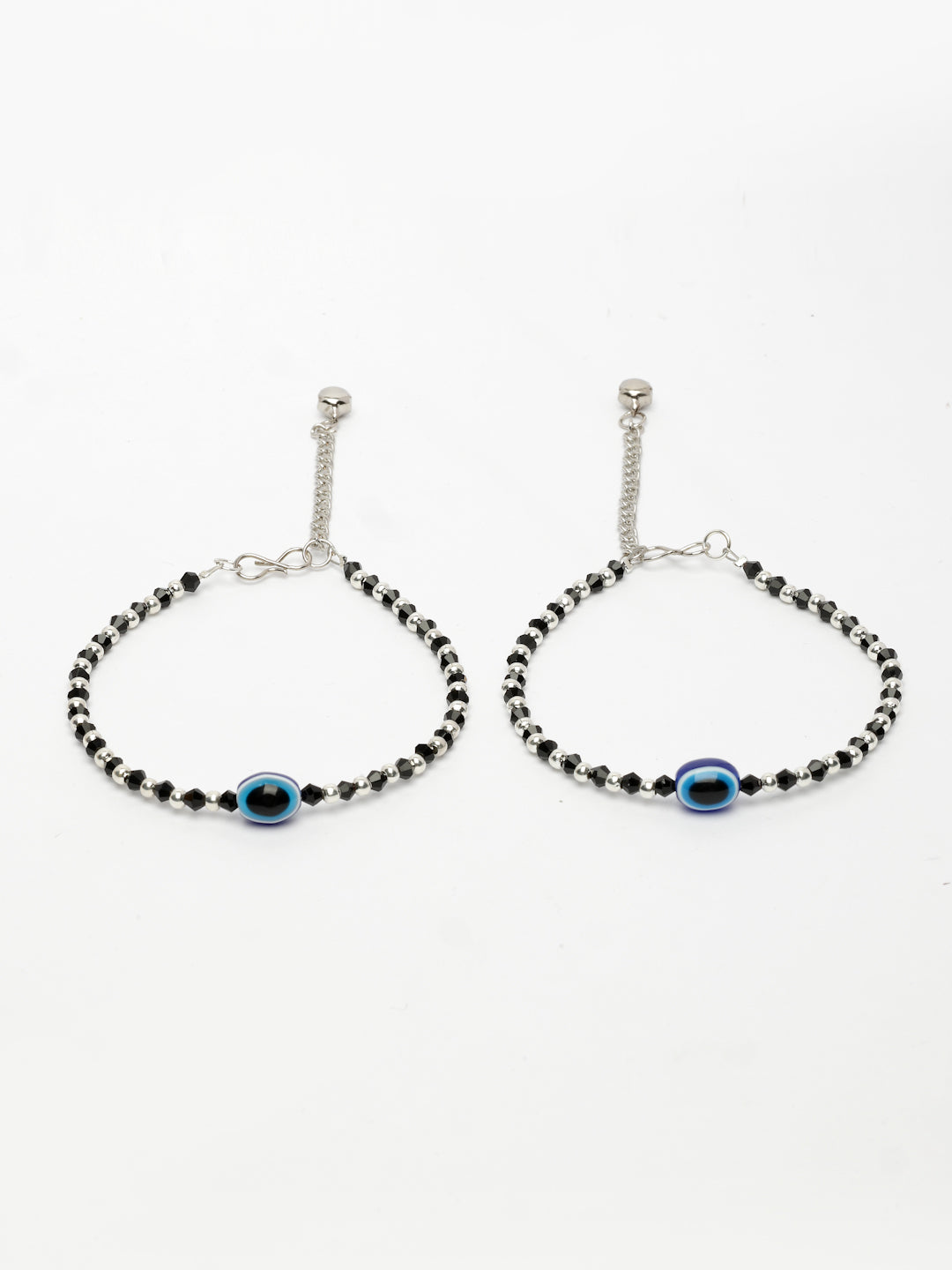 NVR Women's Silver-Plated Evil Eye Artificial Beads Anklet | Grocsy