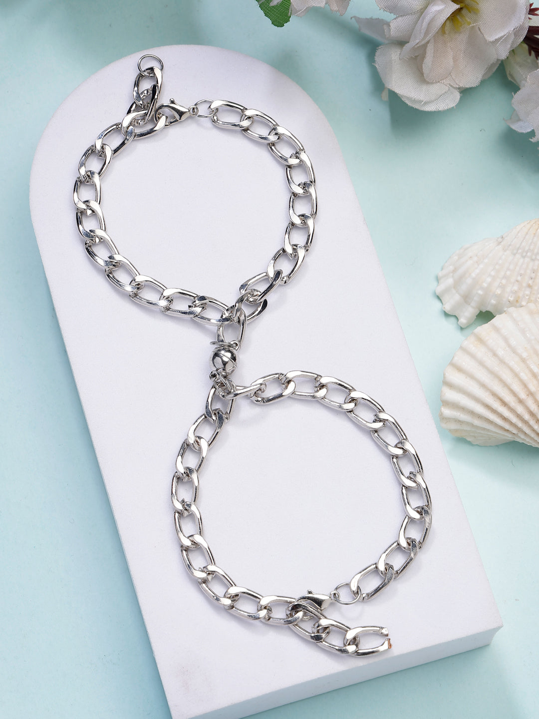 NVR Men's Set of 2 Silver-Plated Stainless Steel Link Bracelet | Grocsy