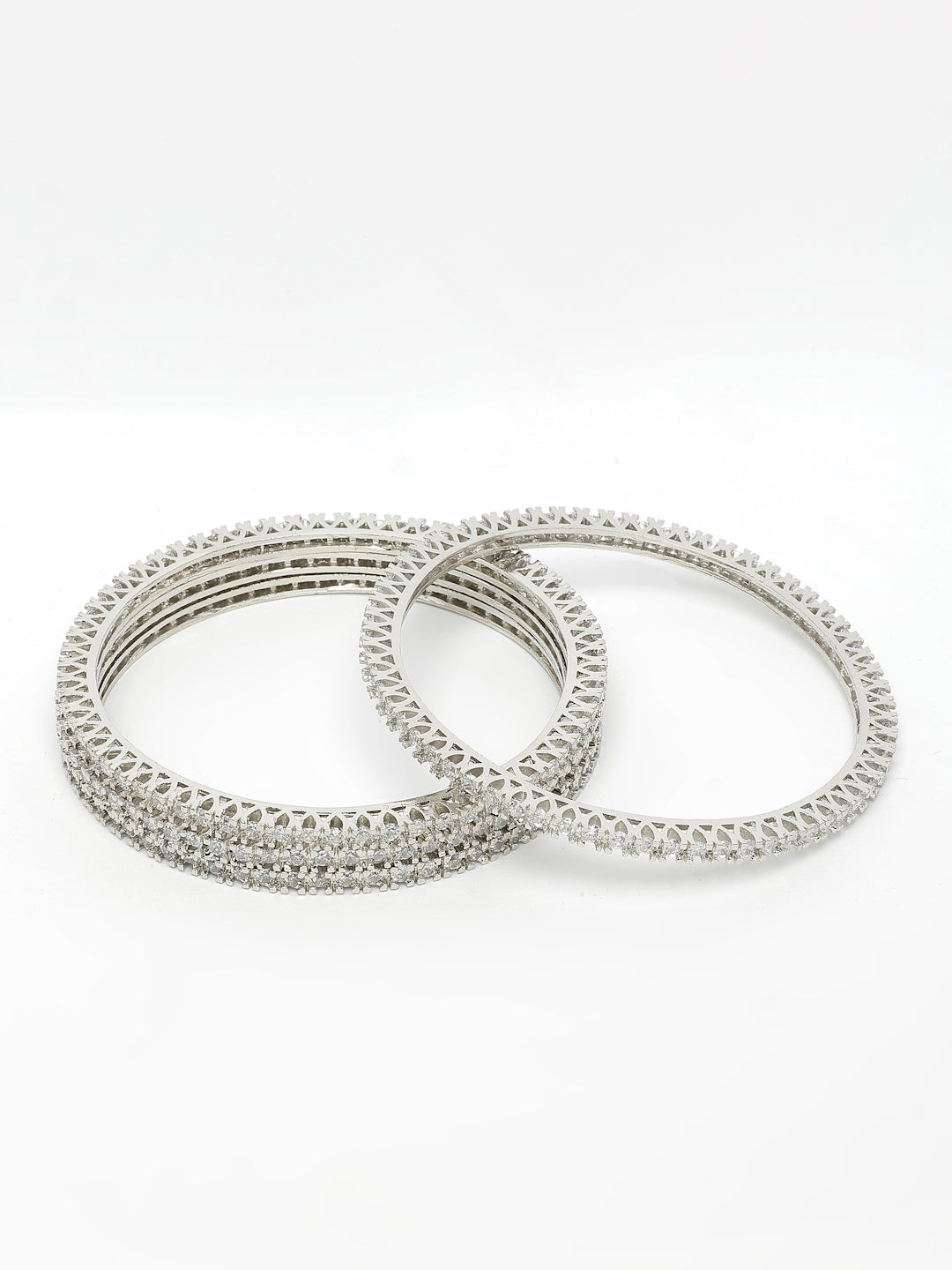NVR Women's Set of 4 Silver-Plated Cubic Zirconia Stone Studded Bangles