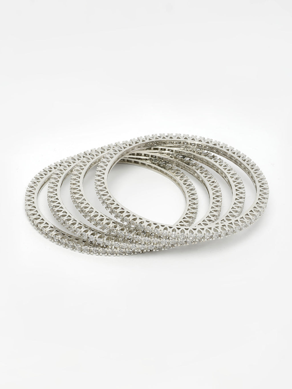 NVR Women's Set of 4 Silver-Plated Cubic Zirconia Stone Studded Bangles