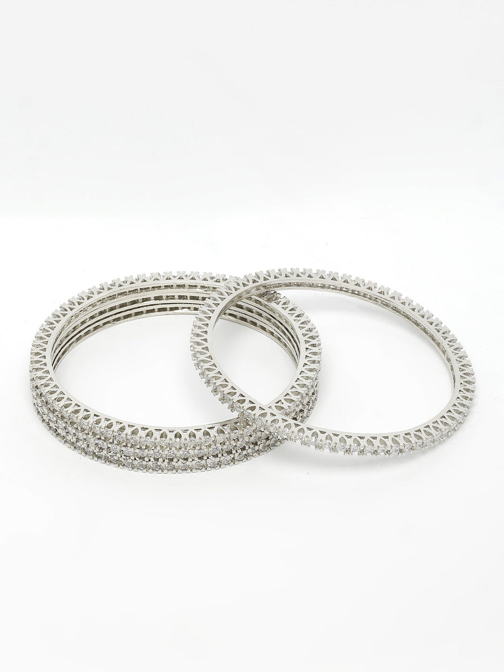 NVR Women's Set of 4 Silver-Plated Cubic Zirconia Stone Studded Bangles