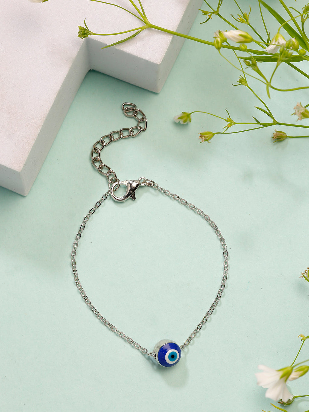 NVR Women's Set of 2 Gold & Silver Polished Evil eye Link Bracelet | Grocsy