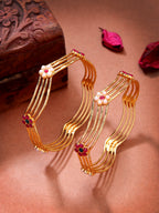 NVR Women's Set of 2 Gold-Polished Artificial Stones Traditional Bangles