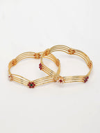 NVR Women's Set of 2 Gold-Polished Artificial Stones Traditional Bangles