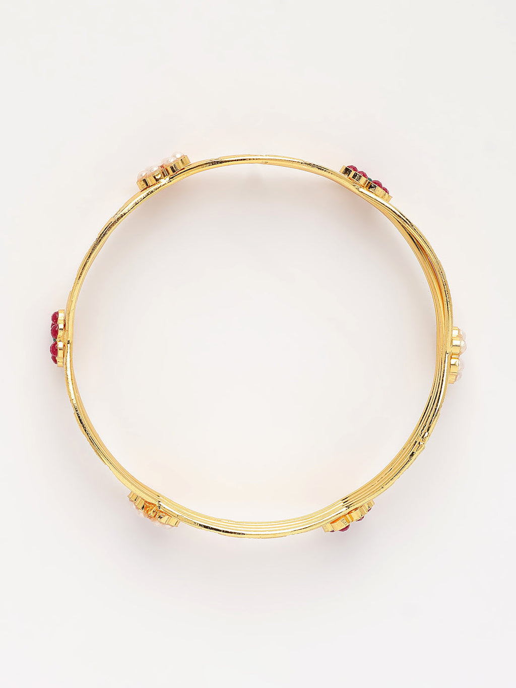 NVR Women's Set of 2 Gold-Polished Artificial Stones Traditional Bangles