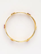 NVR Women's Set of 2 Gold-Polished Artificial Stones Traditional Bangles