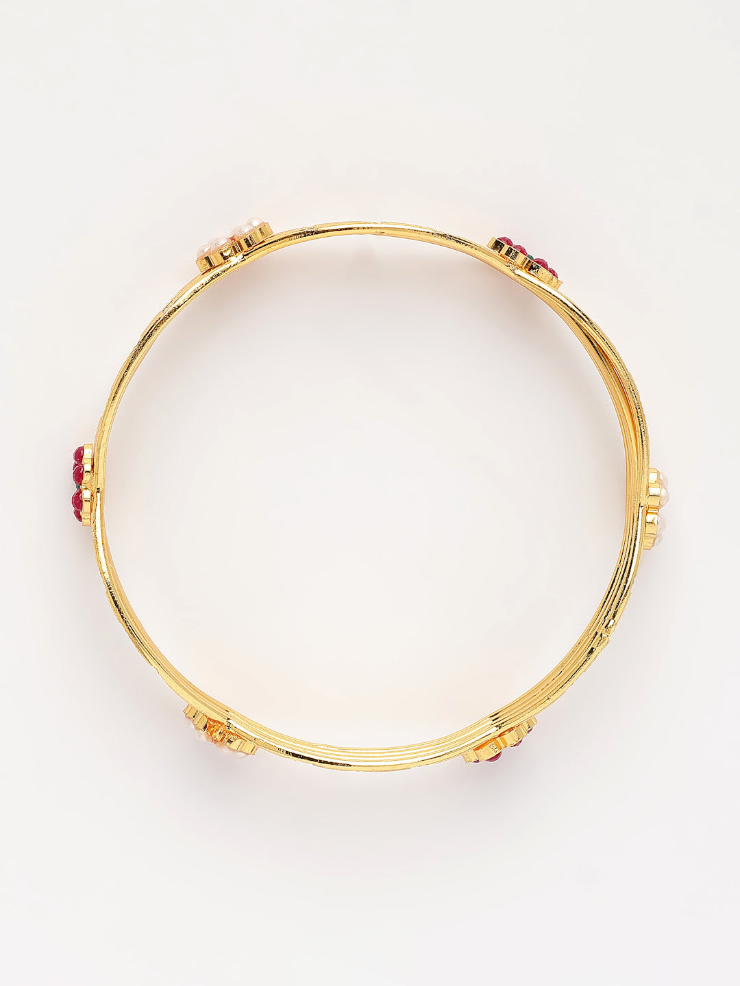 NVR Women's Set of 2 Gold-Polished Artificial Stones Traditional Bangles