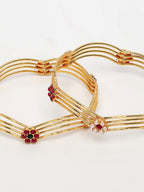 NVR Women's Set of 2 Gold-Polished Artificial Stones Traditional Bangles