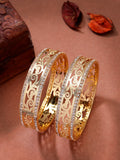 NVR Women's Set of 2 Gold-Polished Cubic Zirconia Stone Studded Kada Bangles