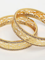 NVR Women's Set of 2 Gold-Polished Cubic Zirconia Stone Studded Kada Bangles
