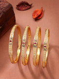 NVR Women's Set of 4 Gold-Polished Artificial Stones Traditional Bangles