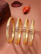 NVR Women's Set of 4 Gold-Polished Artificial Stones Traditional Bangles