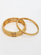 NVR Women's Set of 4 Gold-Polished Artificial Stones Traditional Bangles