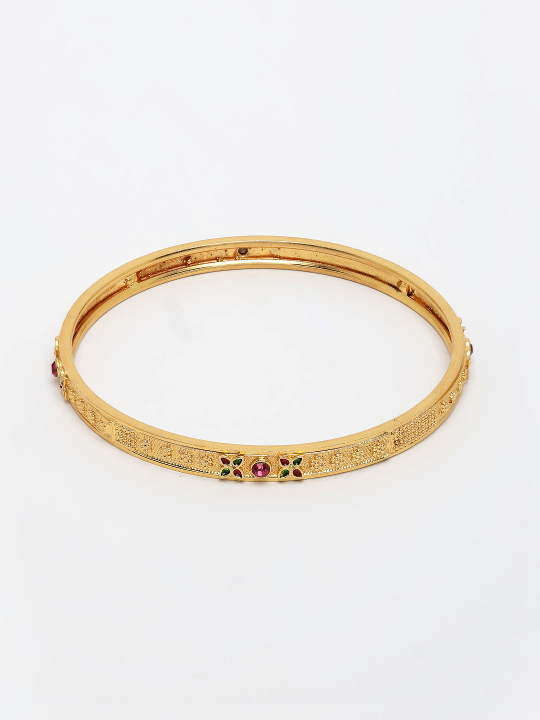 NVR Women's Set of 4 Gold-Polished Artificial Stones Traditional Bangles